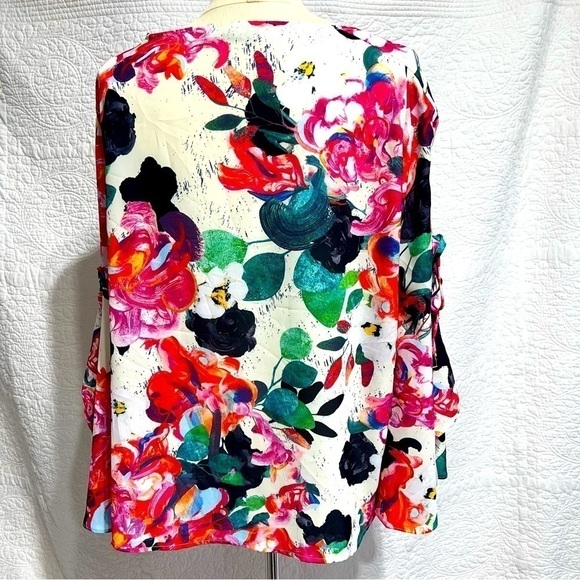 Orange Fashion Village Womens bright floral blouse, Size Large, #174 - Picture 3 of 12